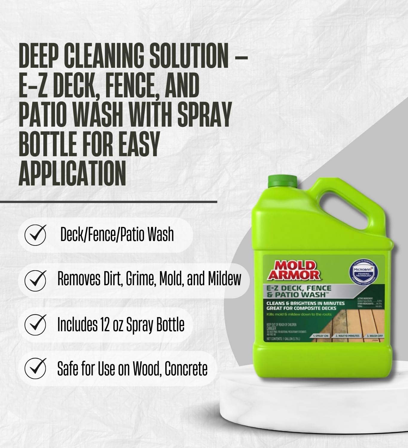 2x Mold Armor Deck/Fence/Patio Wash 1 gal Bundle with Spray Bottle – Removes Mold, Algae, and Brightens Wood Surfaces – Outdoor Cleaner Decks, Fences, and Patios – Gift Set (3 Items)