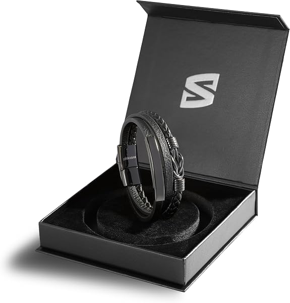 SERASAR Pulseras de cuero premium para hombre | Cierre seguro de acero inoxidable | Tres colores | Joyero Incluido - 2
