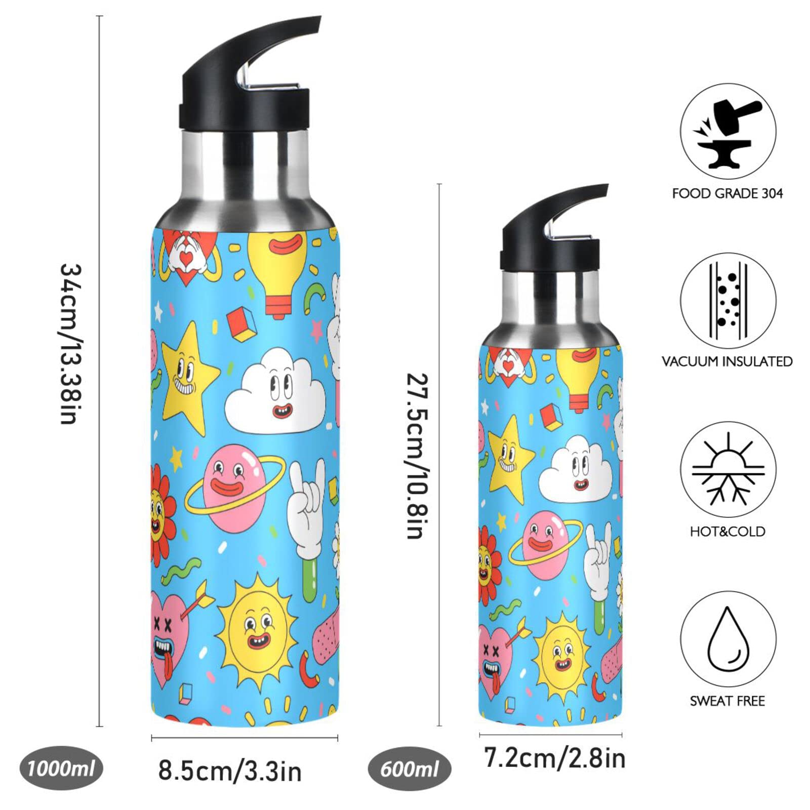 Borraccia sportiva isolata sottovuoto con manico in acciaio inox brocca d'acqua con cannuccia per corsa bicicletta viaggio palestra all'aperto doppia parete termica a prova di sudore caldo e freddo 34