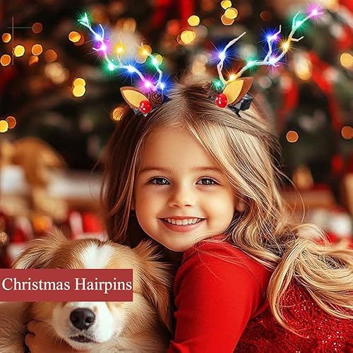 Vista 2 de BARTOSI LED Light Christmas Hair Clips Reindeer Antlers Xmas Hairpins Hair Accessories for Women and Girls (Pack of 2)