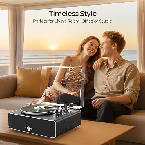 Miniatura 7 de Tocadiscos de vinilo Bluetooth, tocadiscos de transmisión por correa con altavoces integrados, cartucho magnético AT-3600L, soporta 3345 RPM,