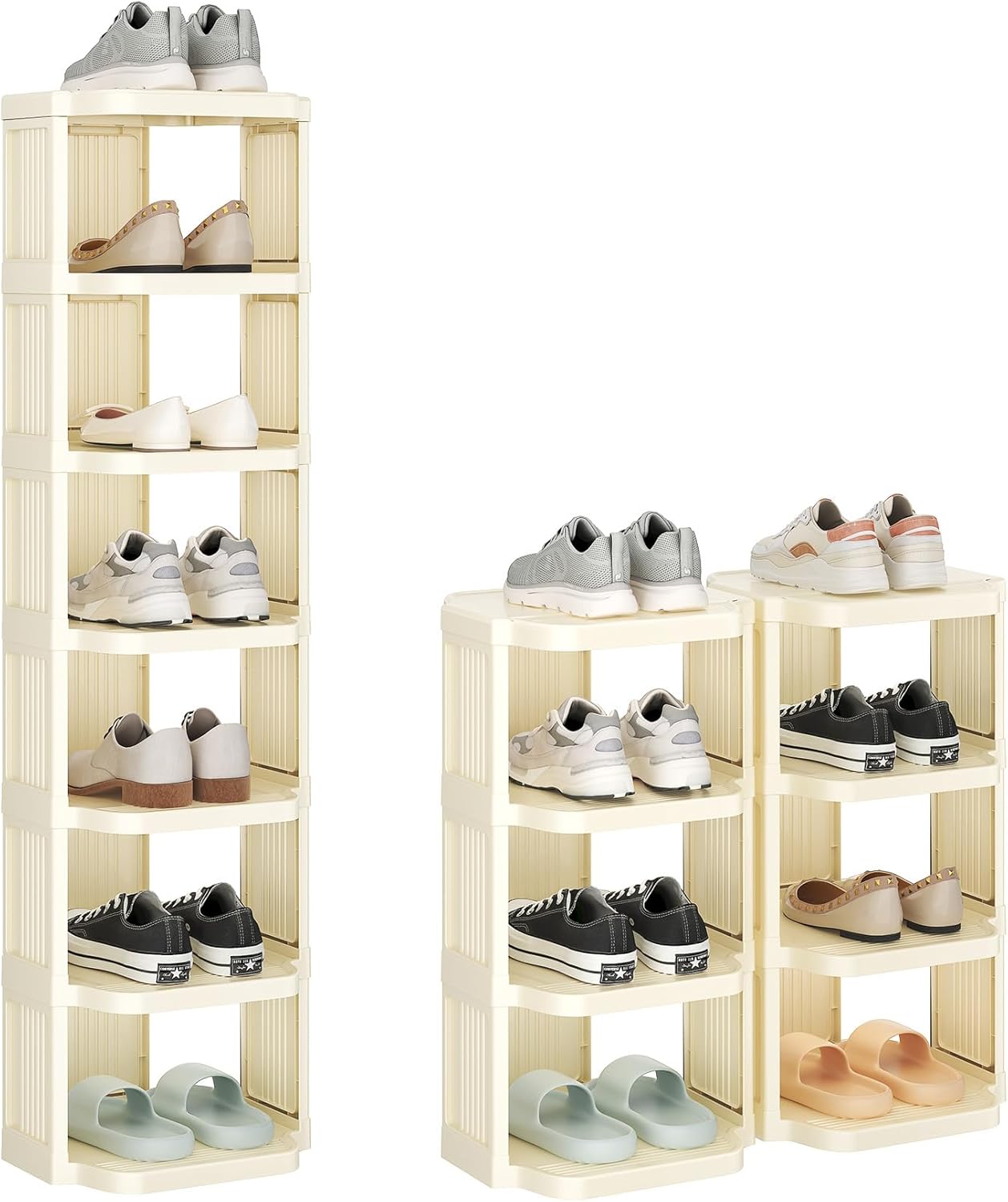 Kitstorack Vertical Shoe Rack: 8 Tiers Stackable Shoe Rack for Closet DIY Free Standing Shoe Organizer Small Shoe Shelf for Small Spaces and Narrow Spaces Plastic, White Ivory 8 Tiers