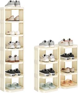 Kitstorack Vertical Shoe Rack: 8 Tiers Stackable Shoe Rack for Closet DIY Free Standing Shoe Organizer Small Shoe Shelf for Small Spaces and Narrow Spaces Plastic, White