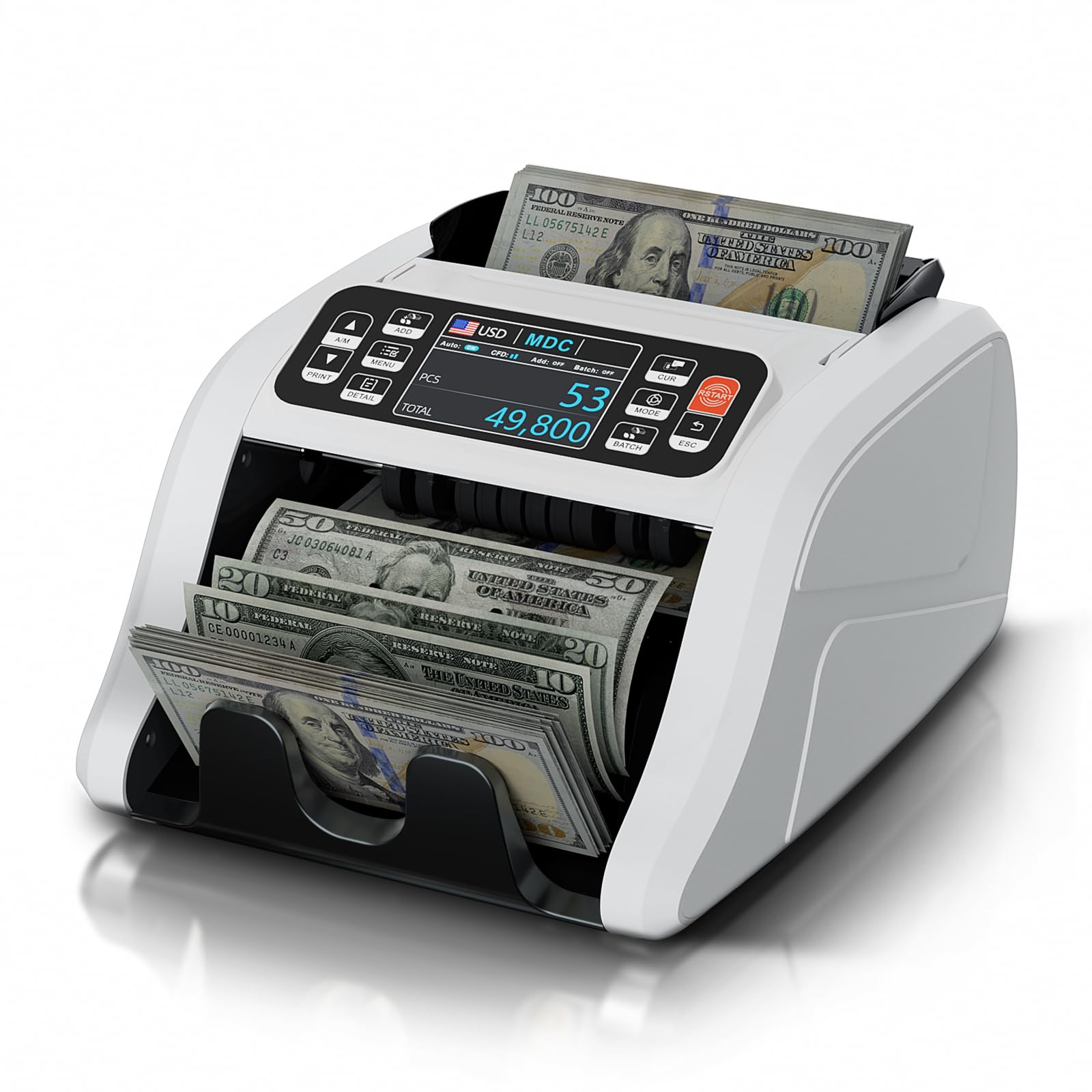 Aneken N60 White Mixed Denomination Money Counter Machine, Value Counting, UV/MG/IR/DD Counterfeit Detection, 3.5" TFT Display Cash Counting Machine