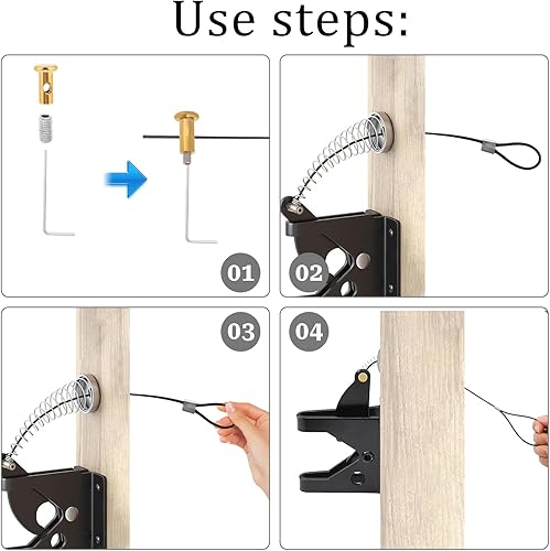 Miniatura 4 de 2 juegos de tiradores de cable de cierre de puerta, cierre de resorte negro ajustable de 2 a 6 pulgadas, cierre de puerta de dos lados, abridor de