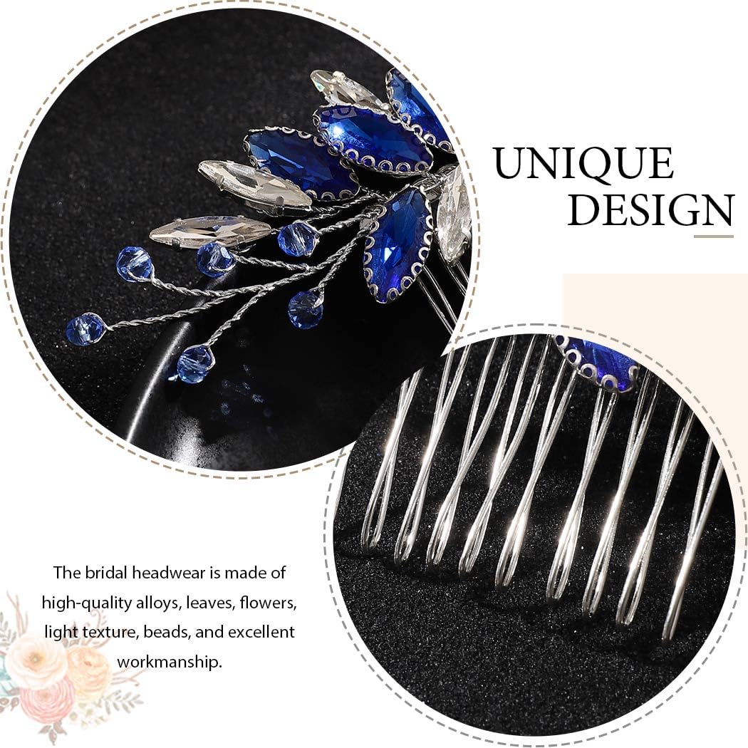 Latious Crystal Bride Wedding Hair Comb Blue Rhinestones Bridal Hair Clip Sparkly Hair Piece Royal Sapphire Hair Accessories for Women and Girls - Image 3