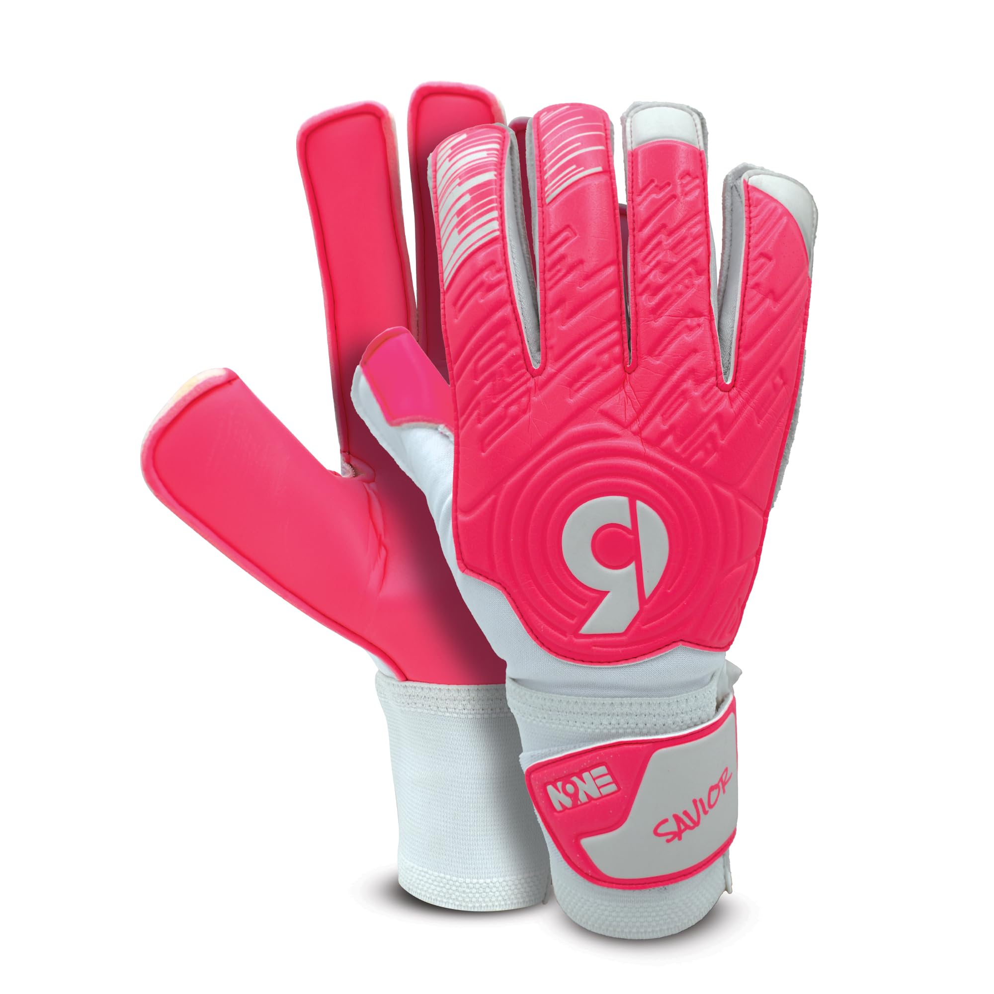 NINE Goalkeeper Gloves with Strong Grip, Extra Wrist Stability for Adult & Youth, Goalie Gloves for Kids, Men & Women with Spanish Latex Padded (Pink, 6)