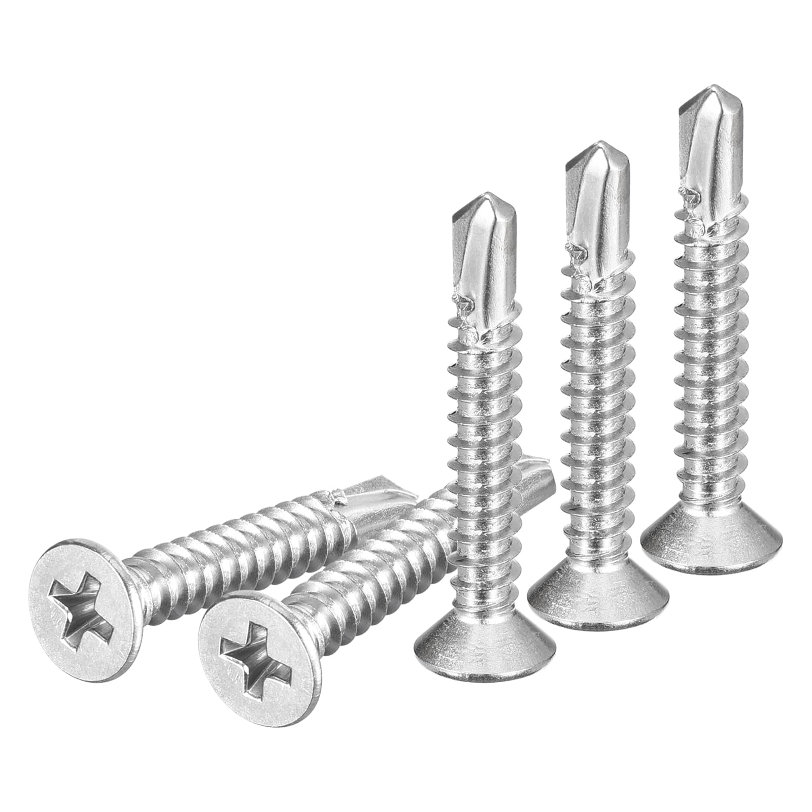 DTGN 100Pcs ST4.8x32mm Self Drilling Screws, 410 Stainless Steel Flat Head Phillips Sheet Metal Screw