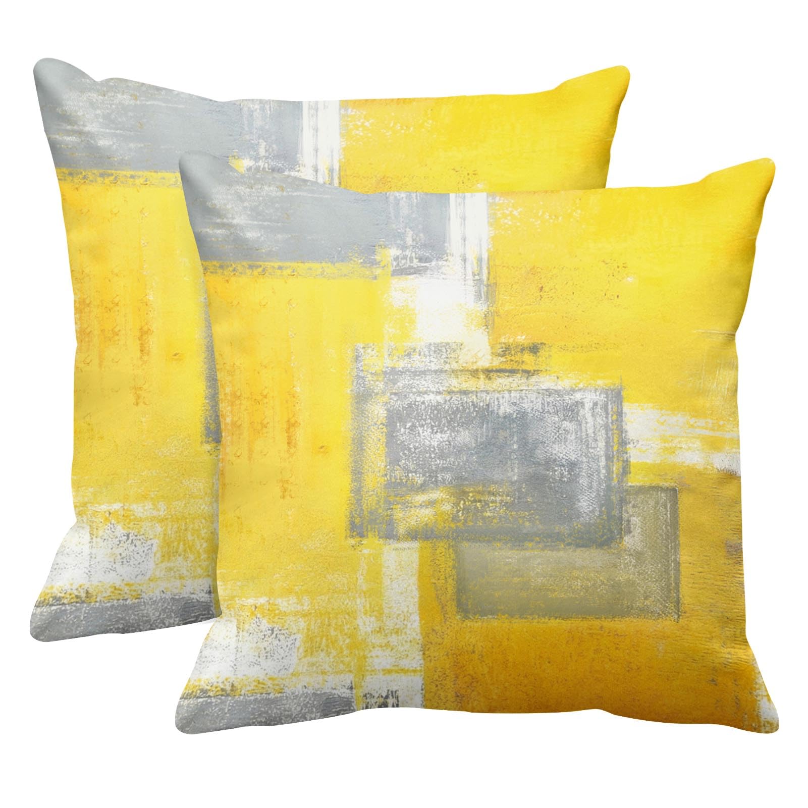 Britimes Throw Pillow Covers Modern Home Art Decor, 18 x 18 Inches Set of 2 Pillow Cases Decorative, Abstract Oil Painting Pillowcases for Bedroom, Living Room, Cushion Couch Sofa, Yellow Grey — image 1