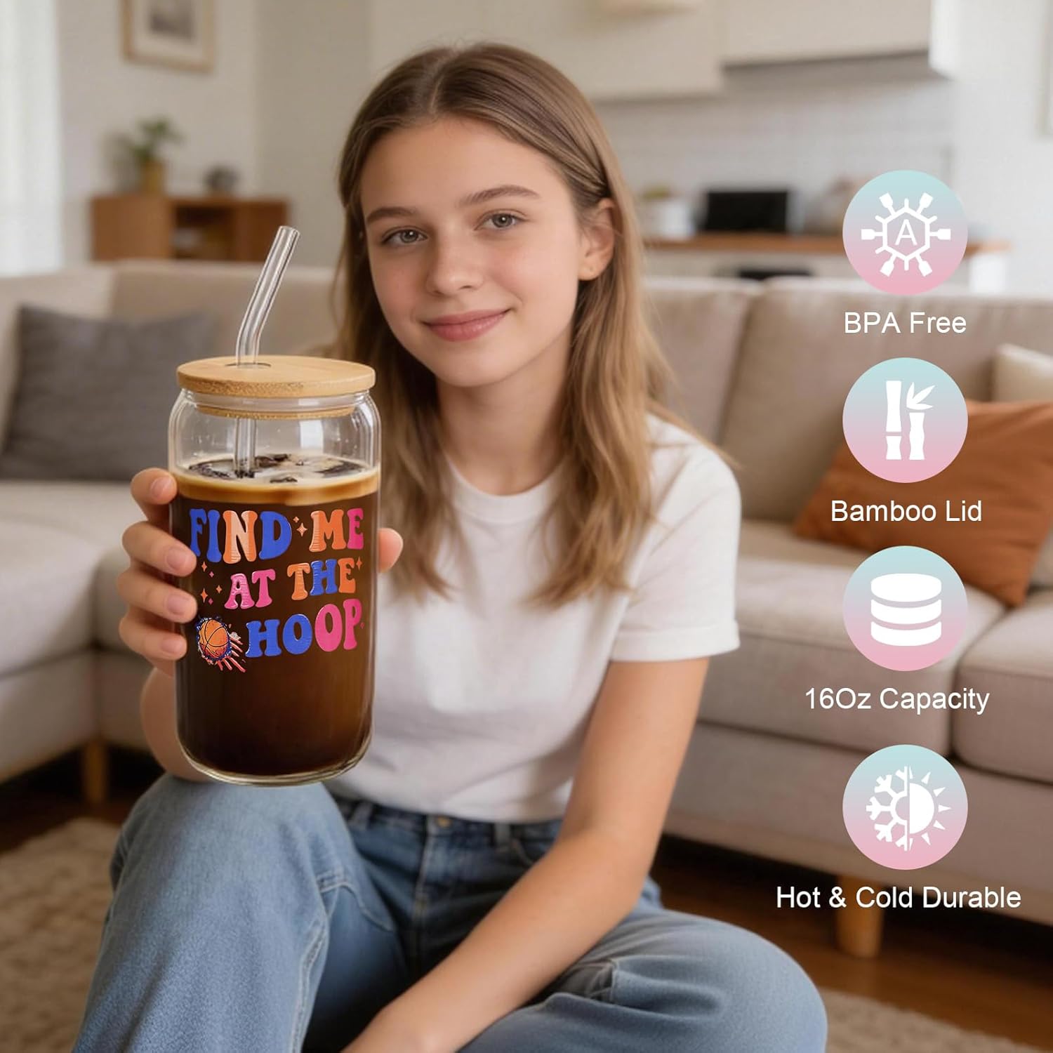 Defresit Basketball Gifts for Girls - 7PCS Basketball Accessories Gift with 16oz Glass Cup, Tote Bag, Bracelet, Scrunchie & Plush Keychain, Inspirational Sports Gifts for Teen Players