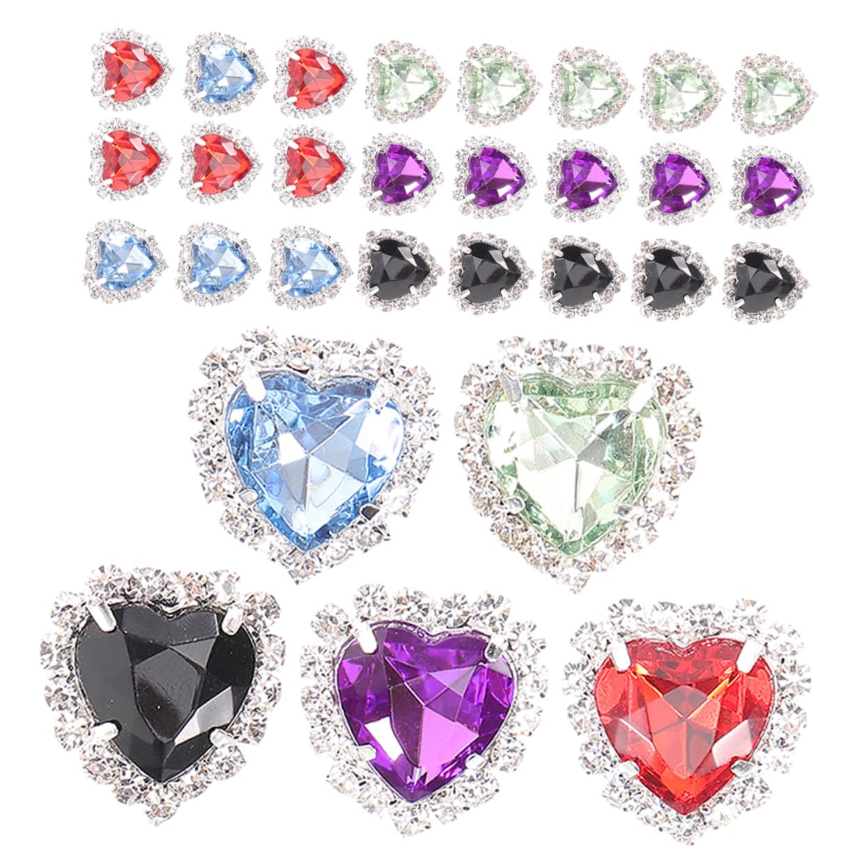 Botones de costura con pedrería en forma de corazón cristales planos plateados para ropa 30 uds