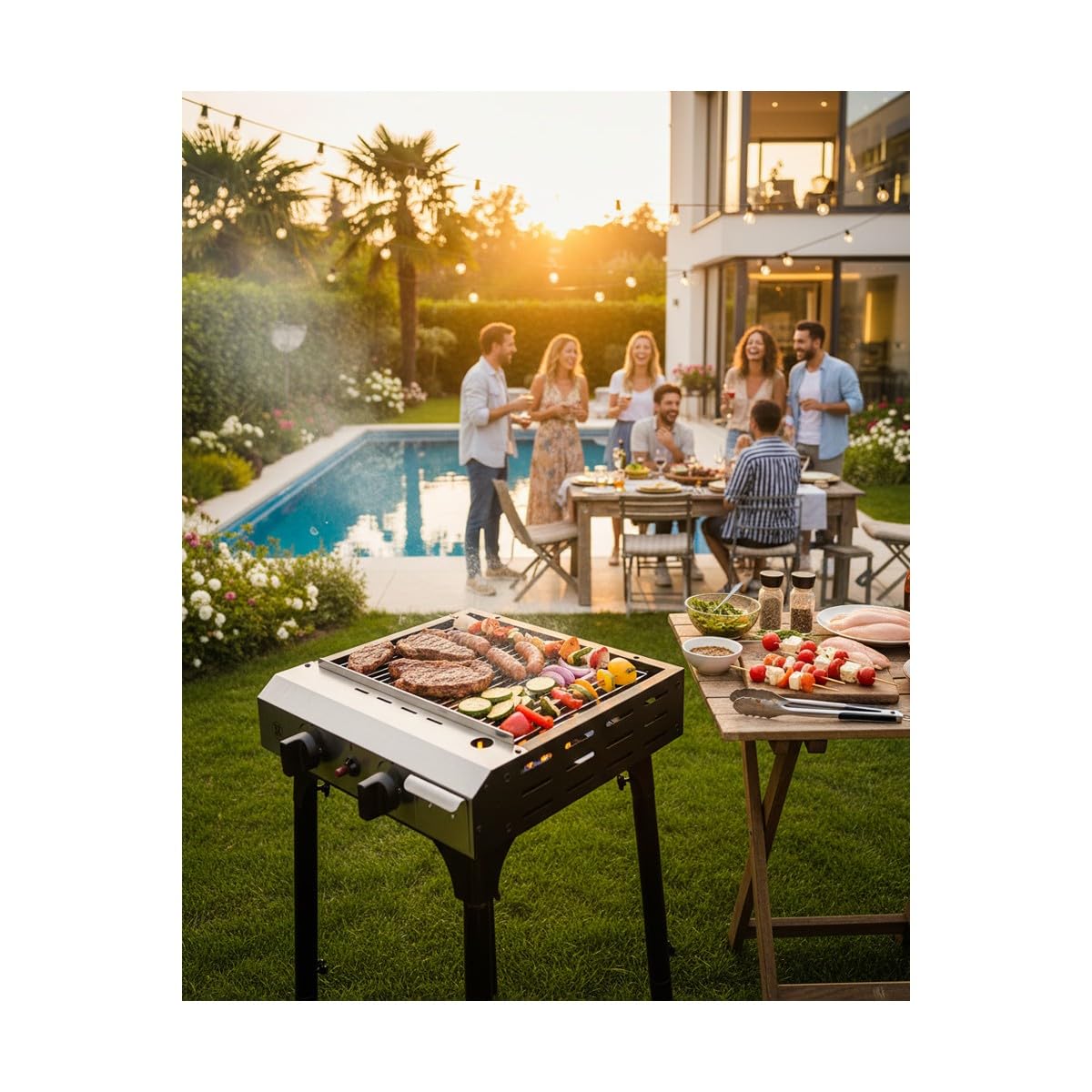 INTEC - Plancha gaz 4800W 2 Bruleurs Allumage Piezo Hauteur Réglable - Plaque de cuisson Céramique Camping Butane/Propane Cuisine Extérieure