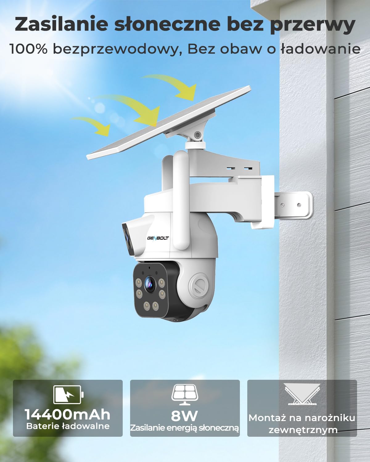 GENBOLT 2K AOV WiFi Kamera Zewnętrzna Solarna Dwa obiektywy 3MP*2