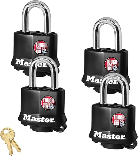 Master Lock (4) Candados iguales con llave con revestimiento termoplástico - 311KA-4