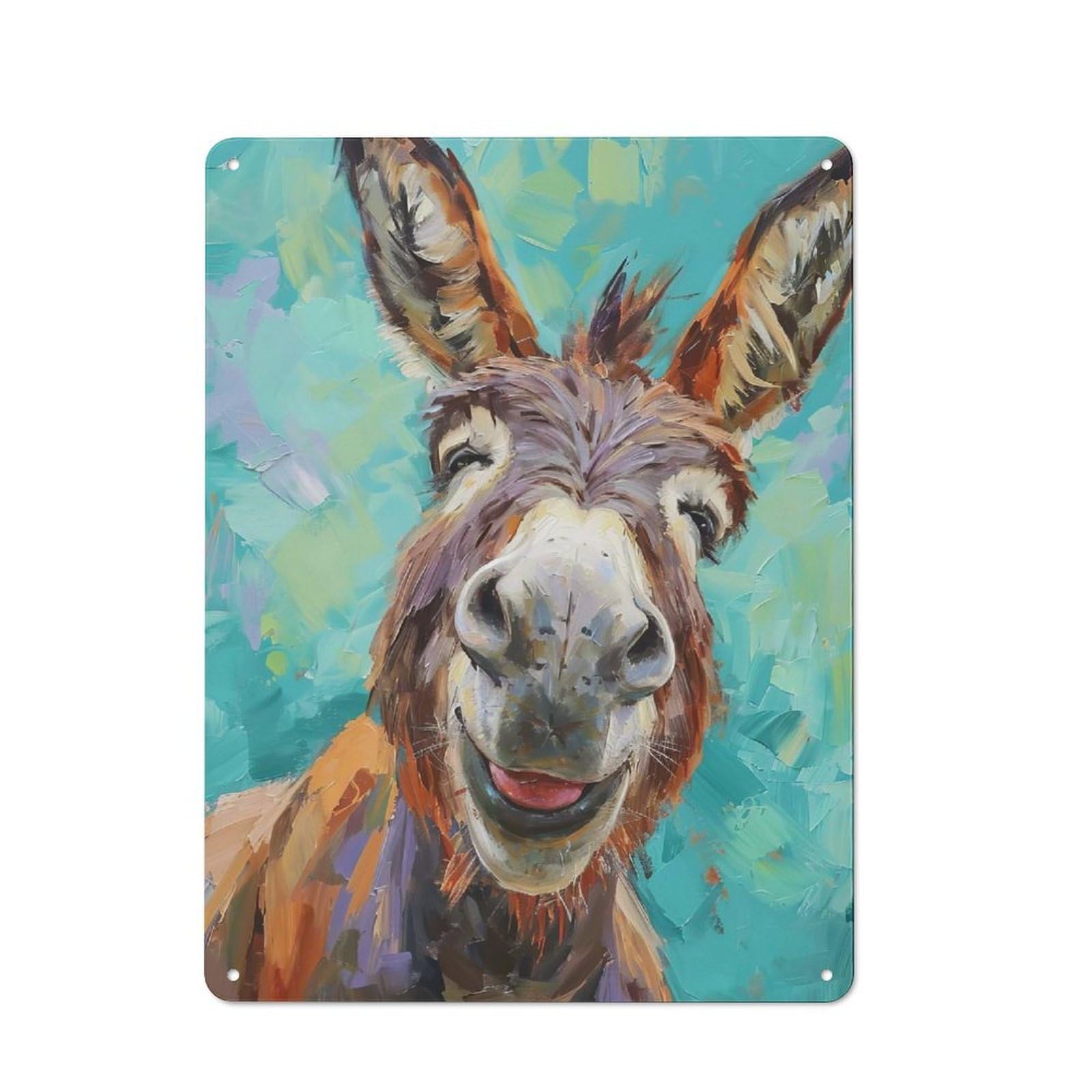 Junmoney Smiling Donkey Painting Rustic Tin Sign 40X30cm For Living Room Or Hallway, Suited To Living Room Decor Lovers