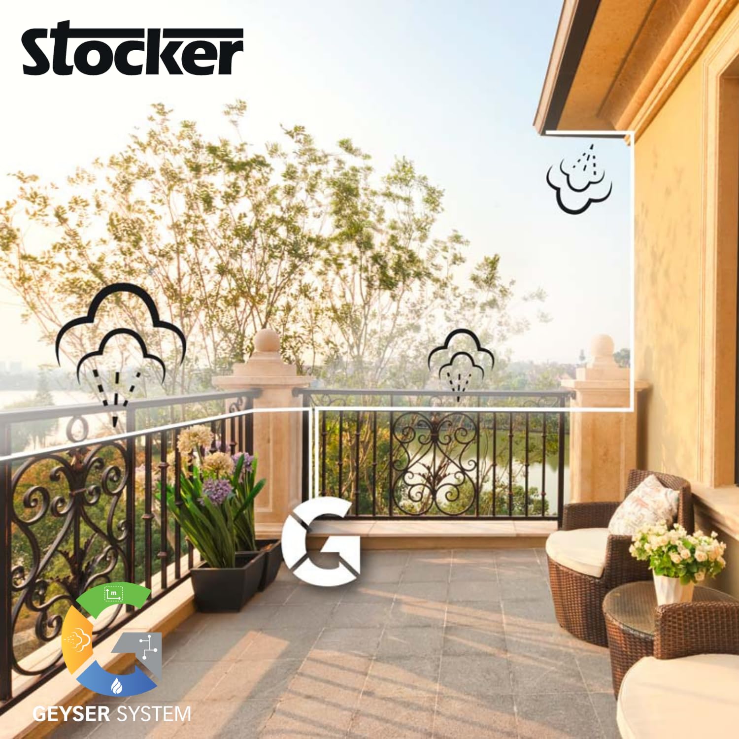 STOCKER - Kit Base Geyser 25m de tubo, 10 boquillas, 10 empalmes en T, 3 tapones de cierre