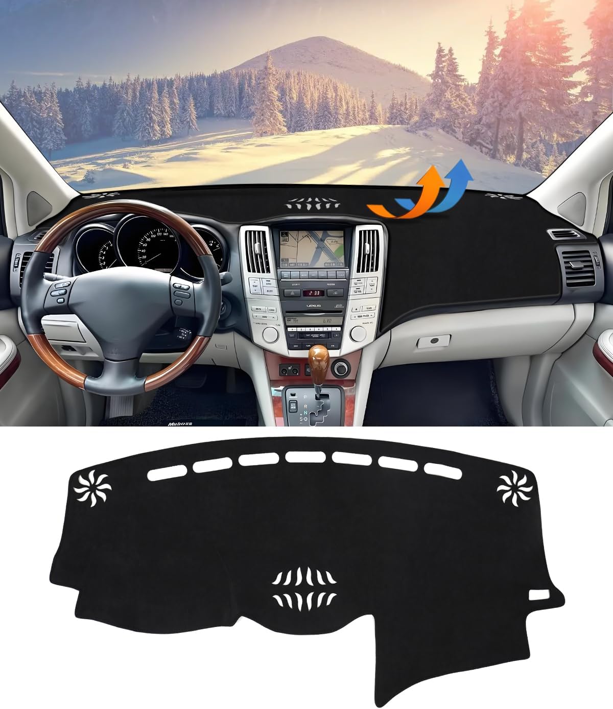 BIBLOZ Dash Cover for Lexus RX RX330 2004-2006/RX350 2007-2009/RX400h 2006-2008 Accessories Black Flannel Dashboard Cover Mat Car Dashboard UV Sun
