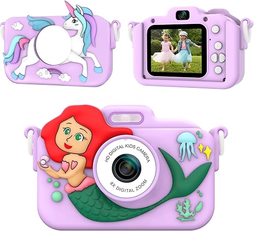 MYLORFUL Cámara para niños, sirena y unicornio selfie cámara digital juguetes para niños, regalos de cumpleaños de Navidad para niñas y niños de 3,