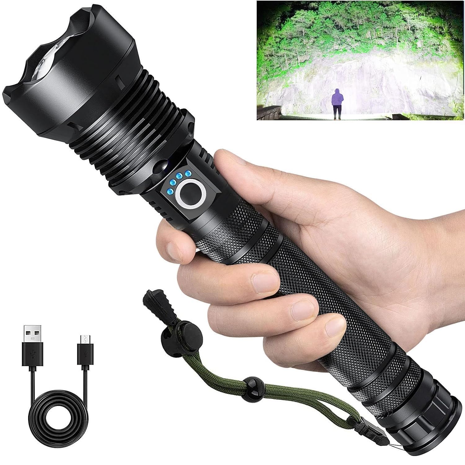Ketsicart Rechargeable LED Flashlight 250,000 Lumens, Super Bright High Lumens Flashlight with USB Cable, 5 Modes Waterproof Flashlight for Camping and Hiking-picture-11