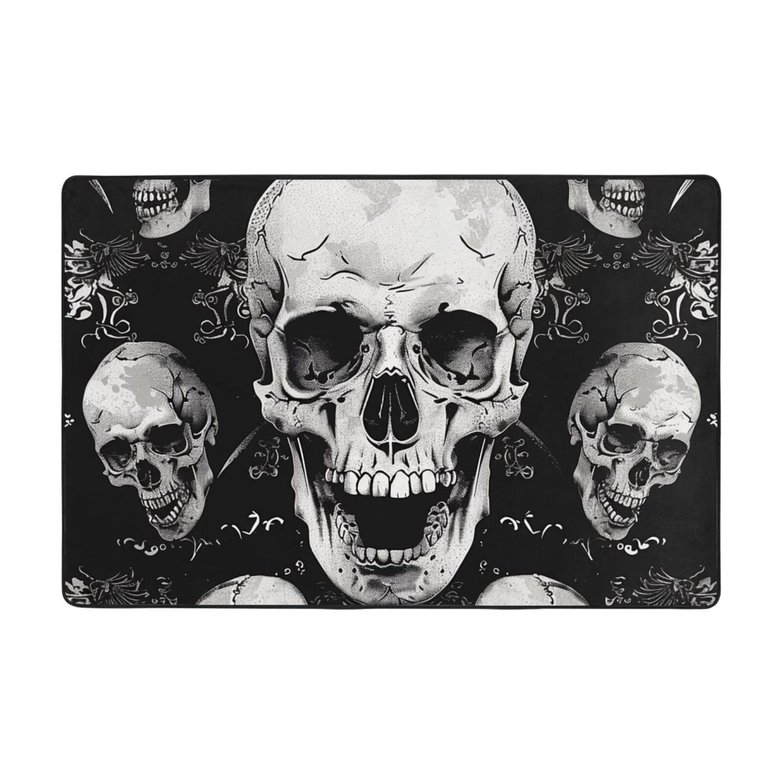 Tapis de Noël crâne pour salon et chambre d'enfant antidérapant grand format 183x122 cm
