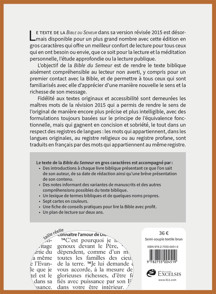 La Bible, version du Semeur, à gros caractères, couverture semi-souple textile brun