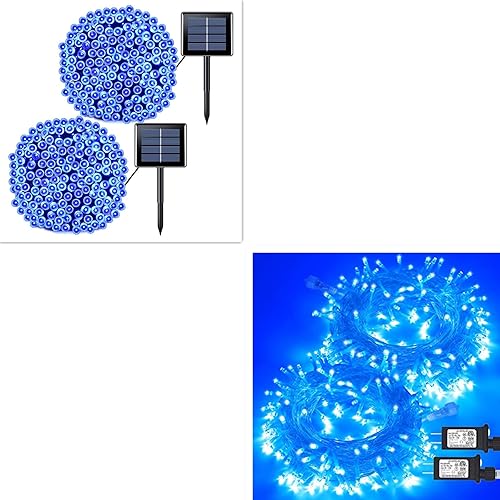 Miniatura 1 de JMEXSUSS Paquete de 2 tiras de 200 luces LED solares/2 paquetes de 100 luces LED color azul
