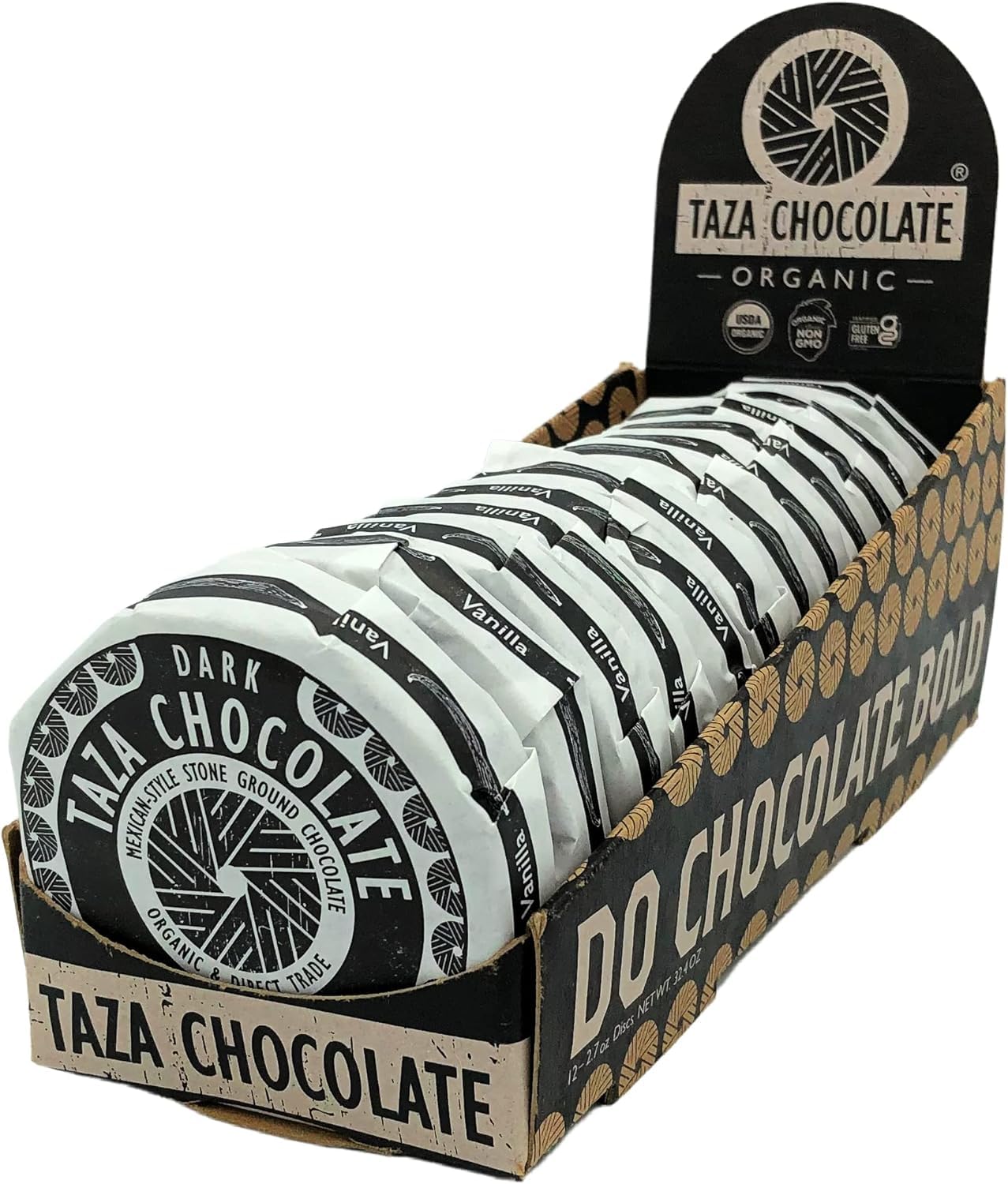 Taza Chocolate Organic Mexicano Disc 50% Dark Chocolate, Vanilla, 2.7 Ounce (12 Count), Vegan
