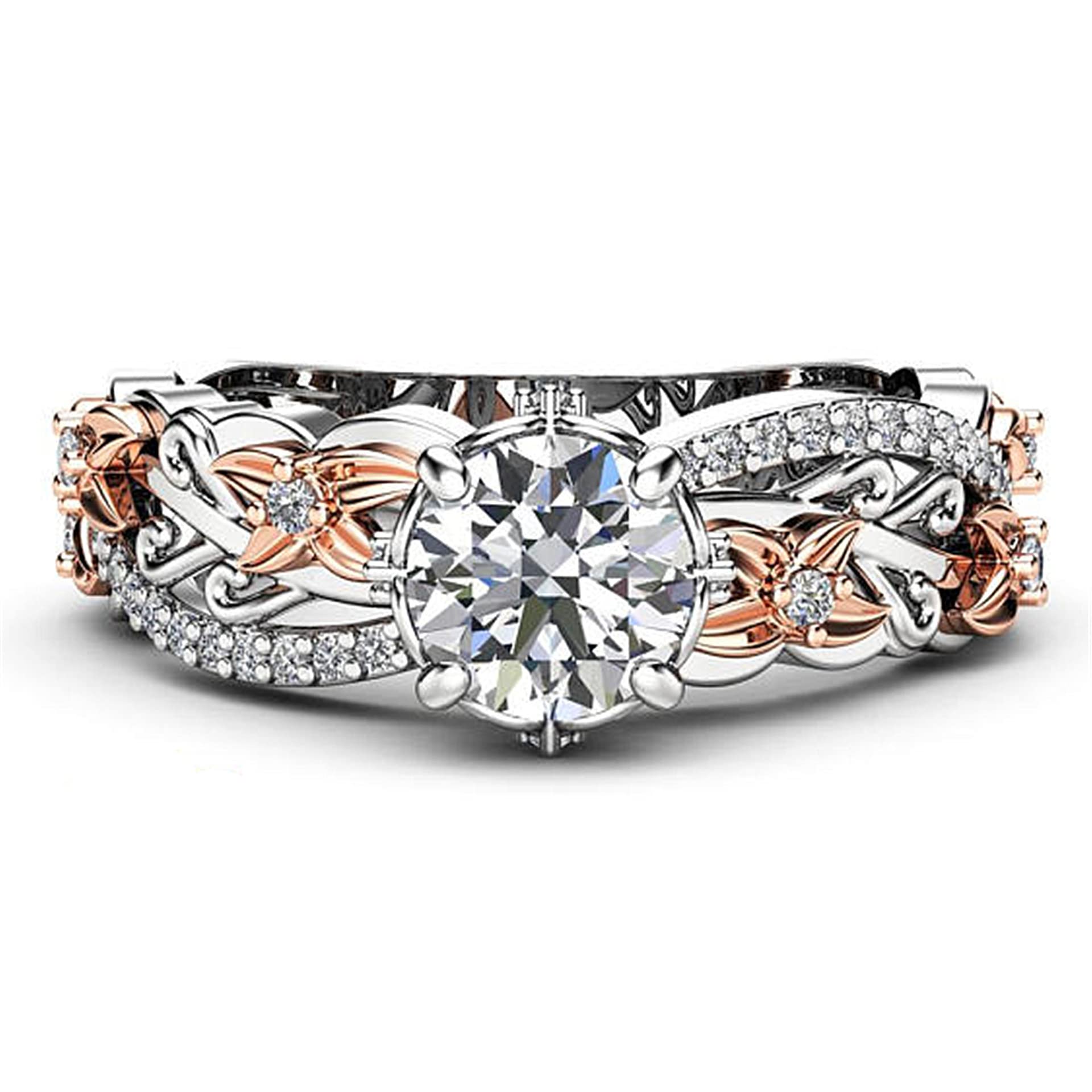 Rose Gold dichroic Zircon Ring Flower Fashion Ring Female 925 Ring (Beauty code6)