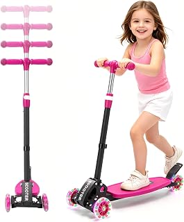 Toddler Scooter, 3 Wheels for Kids 2-7 Year Old LED Lighted, Folding Lean-to-Steer Kids Scooter with 3 Adjustable Handlebar for Boys Girls, Blue