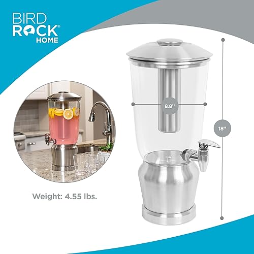 Vista 18 de BIRDROCK HOME Dispensador de bebidas de acero inoxidable de 3 galones con recipiente de hielo, espita – redondo – jarra de bebida de té sangría