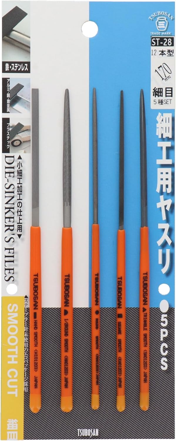 TSUBOSAN ST-28 File Set for Crafting, Flat, Semi-Round, Corner, Triangle, Fine, 12-Piece