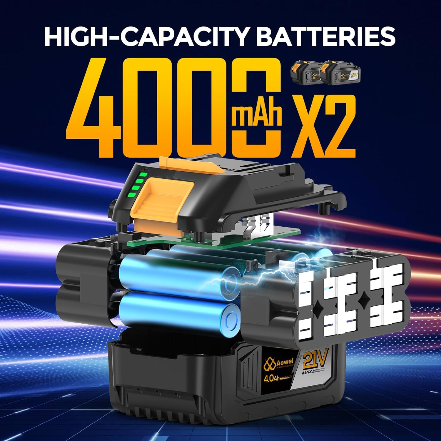 Brushless Cordless Angle Grinder, 21V Angle Grinder Toolbox Kit, with 2x4.0Ah lithium batteries and charger, yellow 4-1/2 inch grinder, suitable for cutting, grinding, polishing