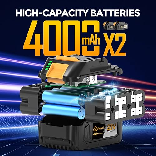 Vista 3 de Amoladora angular inalámbrica sin escobillas, kit de caja de herramientas de amoladora angular de 21 V, con baterías de litio de 2 x 4.0 Ah