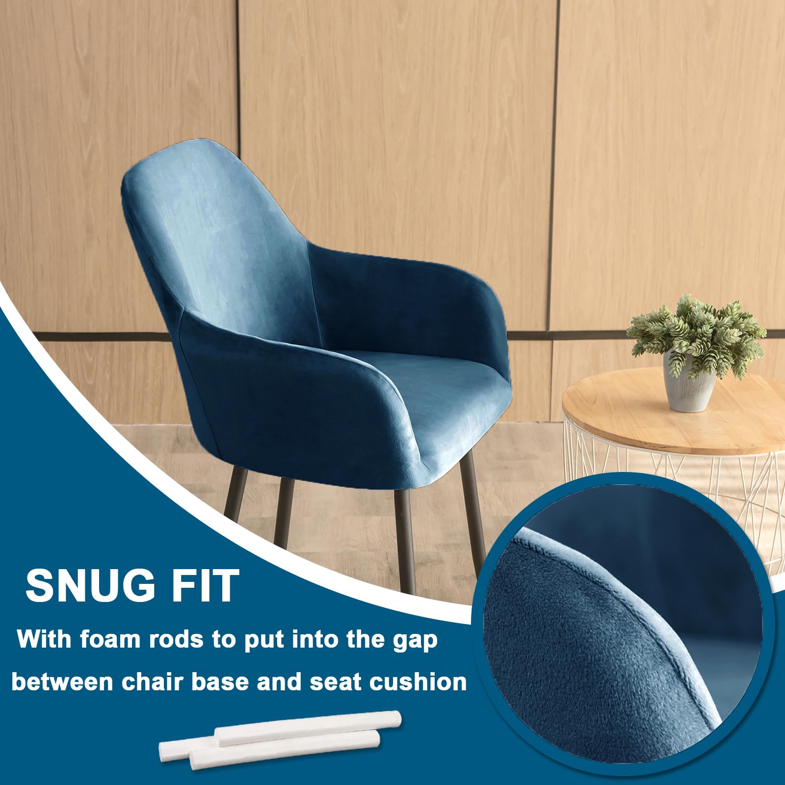 Set di 4 coprisedia elastici in velluto elasticizzato con braccioli, protezione per sedia da ufficio, blu ed elegante, per 2/4/6 sedie