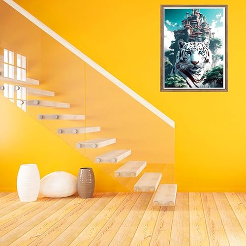 Miniatura 32 de Bimkole Kits de arte de diamantes 5D para adultos, abrazo de tigre blanco, juego de bordado de diamantes de imitación de taladro completo, pintura