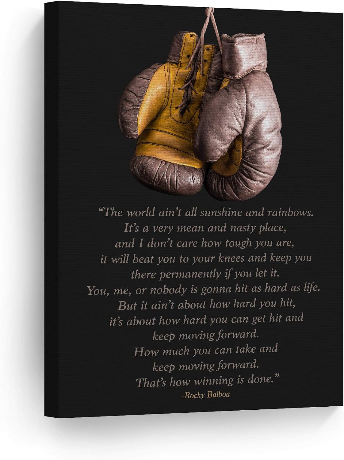 Smile Art Design Rocky Balboa Quote Canvas Wall Art Print Motivational Quote Inspirational Keep Moving Forward Living Room Office Decor Success Entrepreneur Decor Boxing Gloves Ready to Hang - 12x8