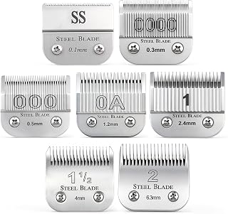 클리퍼 블레이드 7개, 0.1-6.3mm, Oster Classic 76과 호환, 실버