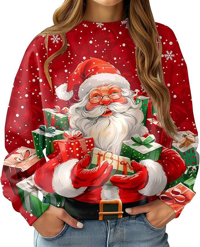 RAISEVERN Womens Christmas Jumper Funny Graphic Shirt