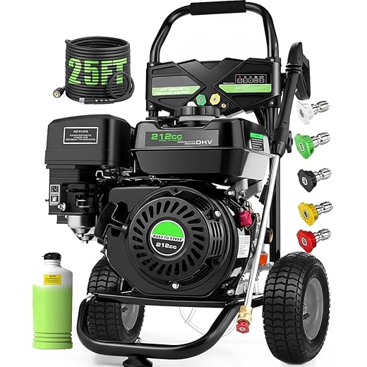 Gas Pressure Washer 4200PSI 4.0GPM Commercial Power Washer Gas Powered with 212CC Engine, 5 Tips, 25ft Hose, Soap Tank, Powerwashers for Home Cars, Black