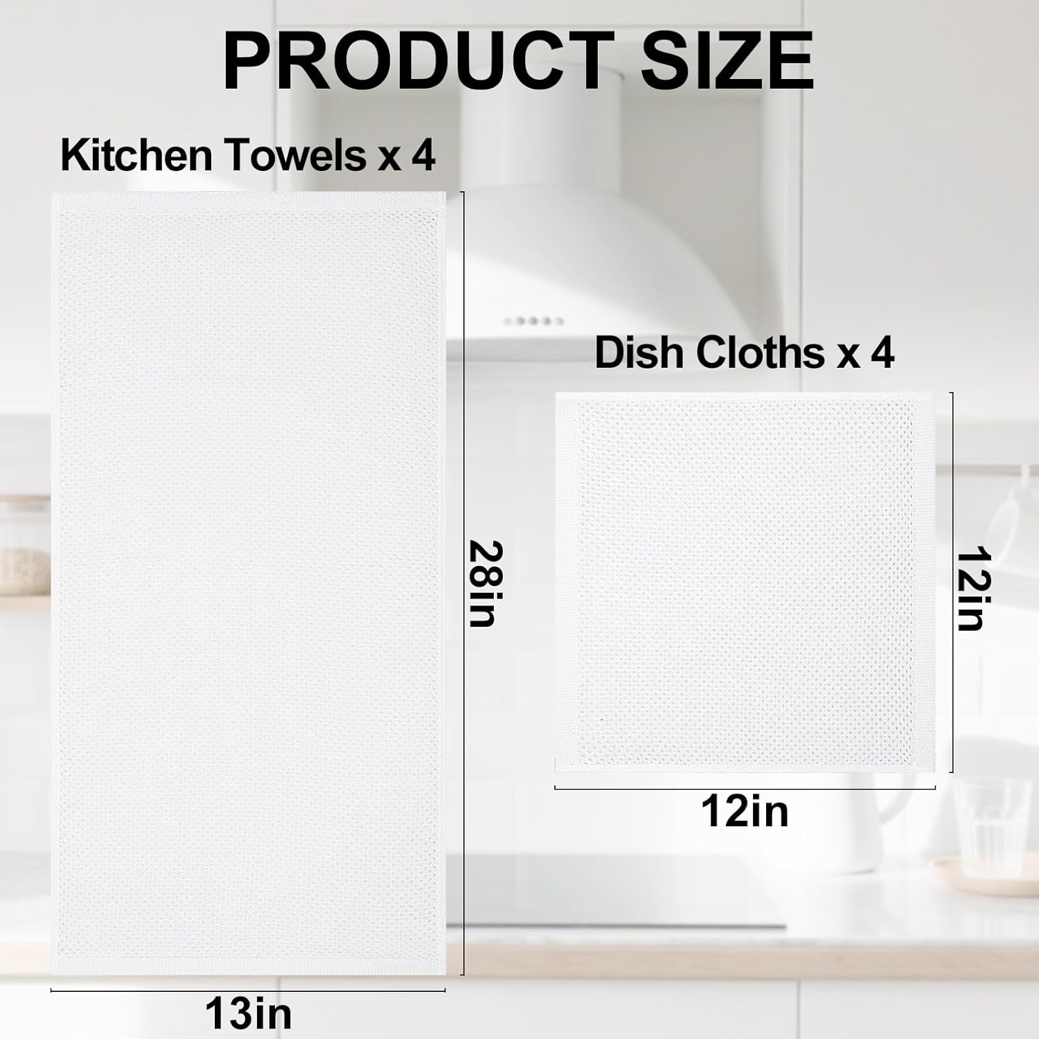 Homaxy 100% Cotton Kitchen Towels and Dishcloths Set, 12 x 12 Inches and 13 x 28 Inches, Set of 8 Bulk Kitchen Towels Set, Ultra Soft Absorbent Dish Cloths for Washing Dishes, White - Image 4