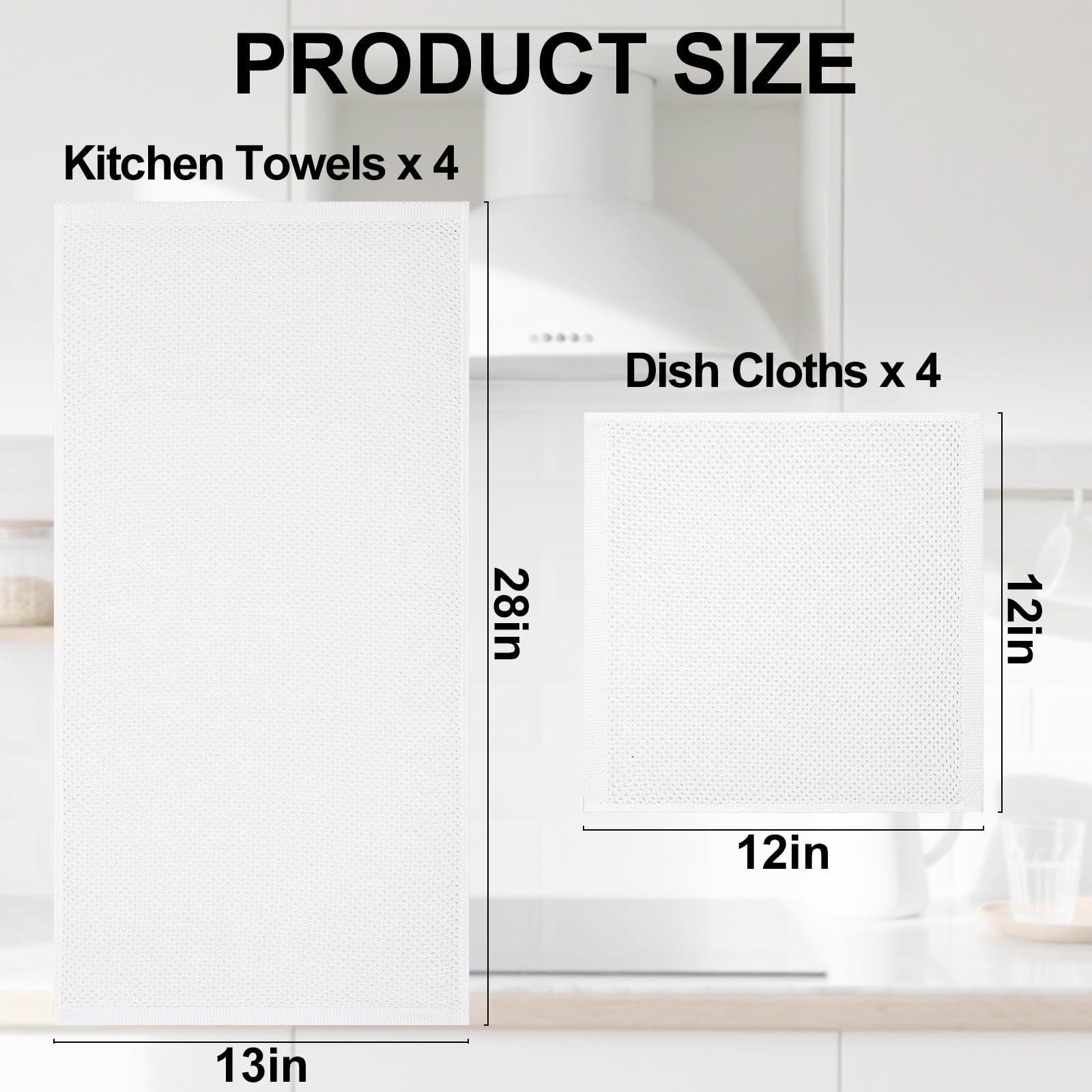 Homaxy Set di 8 strofinacci da cucina e strofinacci, 100% cotone, colore: bianco