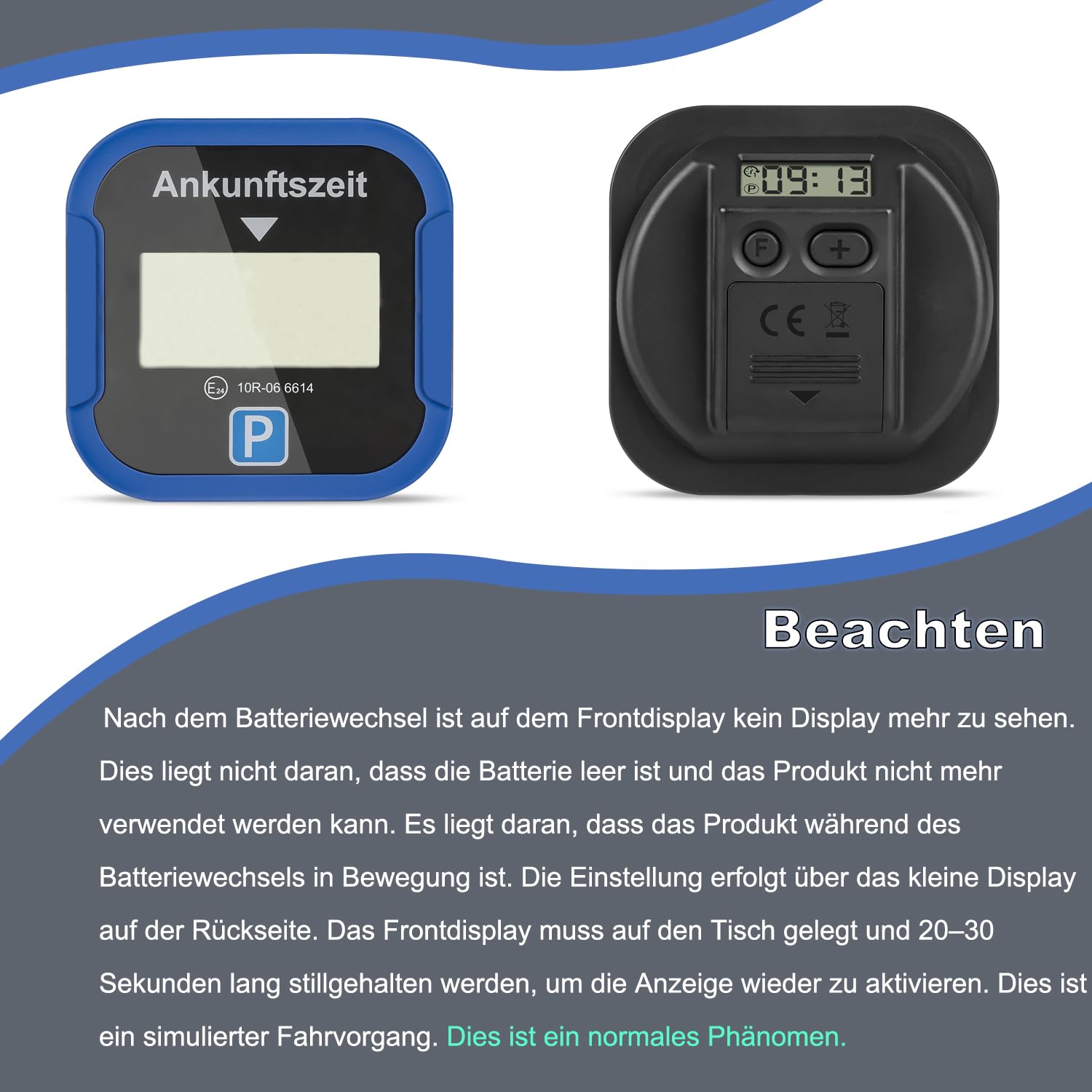TEOV Elektronische Parkscheibe mit Zulassung KBA fürs Auto - Digitale Parkuhr mit Nachtmodus und Taktungseinstellung, Großer Bildschirm, präzise Zeitmessung, Rund. Blau Schwarz