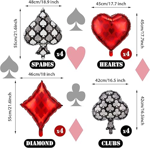 Miniatura 2 de Lewtemi 16 piezas de decoración de fiesta de casino con temática de casino, globos de papel de aluminio en forma de corazón para eventos de póquer