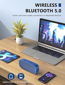 LENRUE Bluetooth Speaker, Wireless Portable Speaker with Loud Stereo Sound, Rich Bass, 12-Hour Playtime, Built-in Mic. Perfect for iPhone, Samsung and More (Blue)