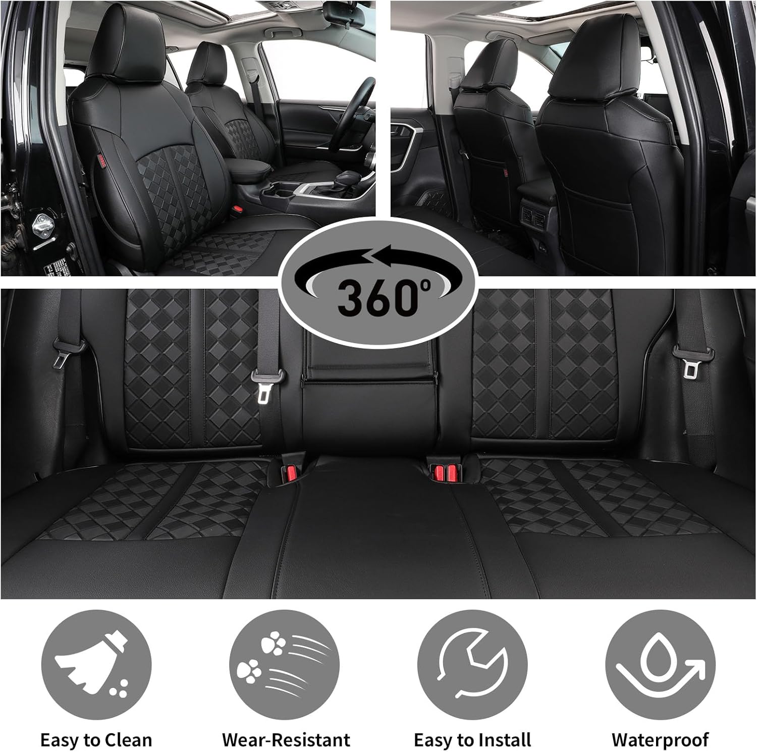 Rav4 Seat Covers Custom for Toyota RAV4 2019 2020 2021 2022 2023 2024 2025 LE,XLE,XLE Premium,Limited,Suv Car Seat Cover, Seat Protector Full Set, Full Wrapped Waterproof Nappa Leather(Black)