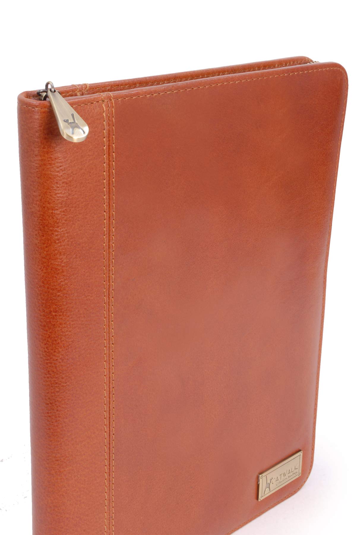 Catwalk Collection Handbags - Damen A4 Leder Notizbuchtasche - Konferenzmappe mit Reißverschluss - Für Tablet und Notizbuch - Chloe - Hellbraun