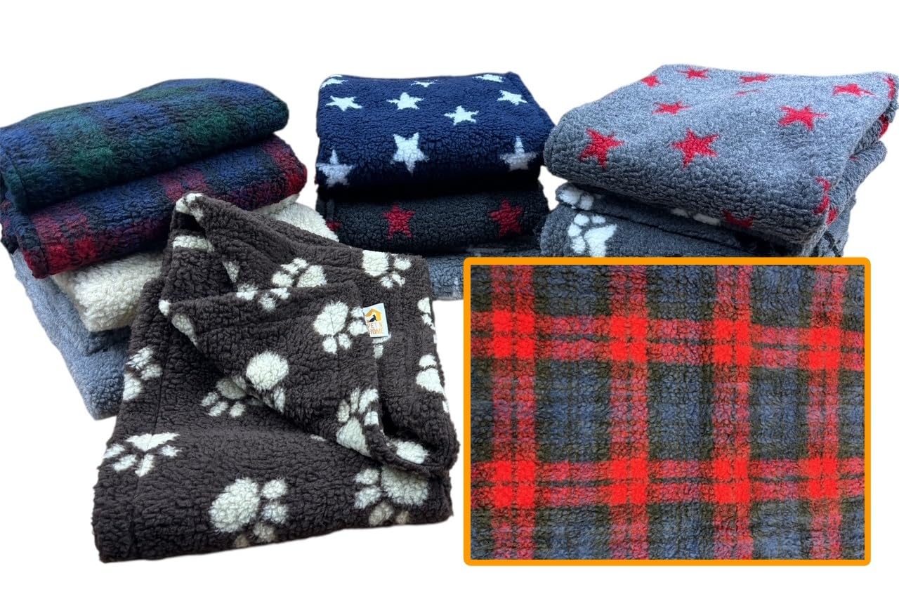 Soft & Cosy Sherpa Fleece Pet Blanket, Luxurious Double Layered Warm Dog Blanket/Throw, MACHINE WASHABLE, Many Colours & Sizes (Red Tartan, XXL - 150cm x 150cm)