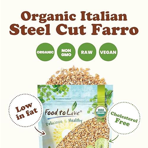 Miniatura 5 de Farro orgánico de corte de acero italiano, 3 libras, sin OMG, grano de trigo perlado agrietado, no irradiado, vegano, a granel. Fácil de cocinar.