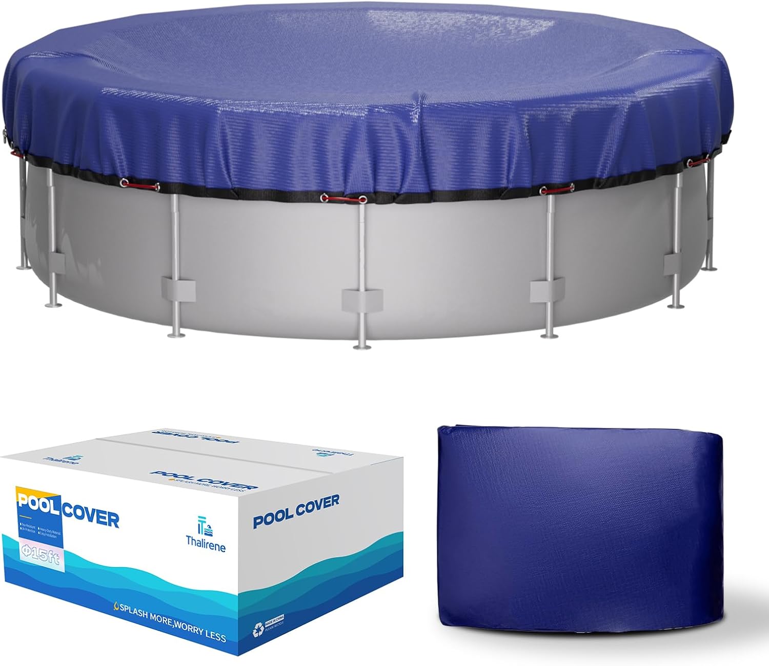 Winter Round Pool Cover 15ft for Above Ground Pools,200GSM thickend and Tear-resistand,Triple Windproof Design, Thermal Insulation, UV Protection