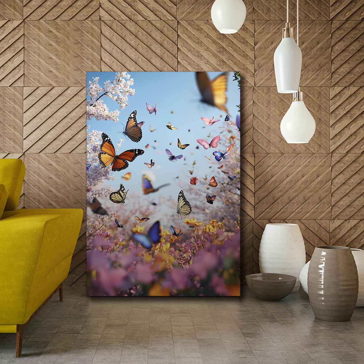 CHERHERART Wiosenne motyle płótno obraz ścienny kwiat wiśni kwiat wiśni wydruki na płótnie do salonu sypialni 40x60cm